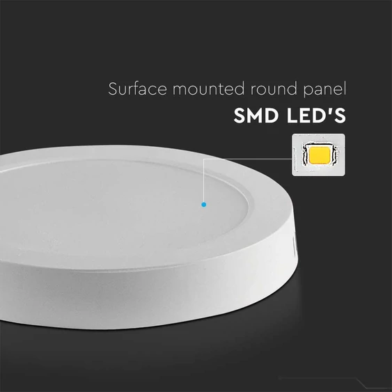V-TAC felületre szerelhető, műanyag házas, kerek LED panel 24W, természetes fehér - SKU 7880