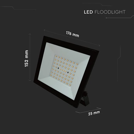 V-TAC FN-széria LED reflektor 50W hideg fehér, fekete házzal - SKU 23990