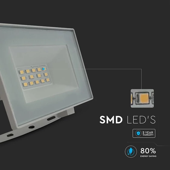 V-TAC FN-széria mini LED reflektor 10W természetes fehér, fehér házzal - SKU 23971