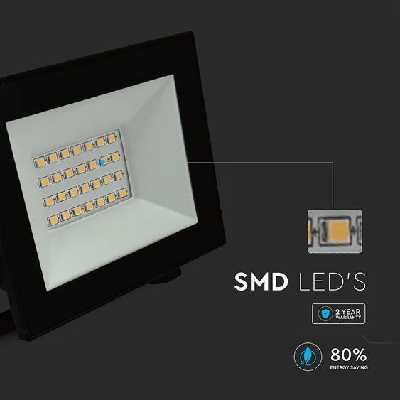 V-TAC FN-széria mini LED reflektor 20W hideg fehér, fekete házzal - SKU 23986