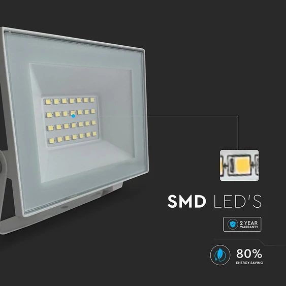 V-TAC FN-széria mini LED reflektor 20W természetes fehér, fehér házzal - SKU 23983