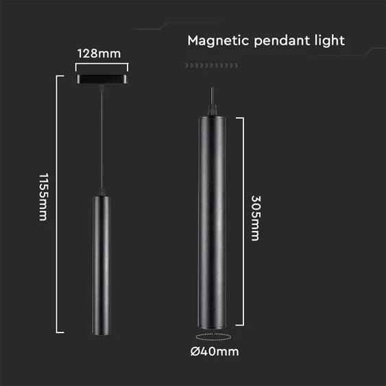 V-TAC függesztett 15W spot LED lámpatest Slim 48V mágneses sínhez, természetes fehér - SKU 10263