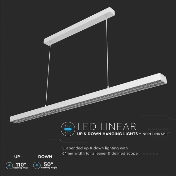 LED Linear Light SAMSUNG CHIP - 60W Hangign Non Linkable White Body 4000K 1179x64x35mm