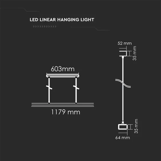 V-TAC függeszthető dimmelhető lineáris LED lámpa UGR<6 118cm 60W természetes fehér - SKU 607