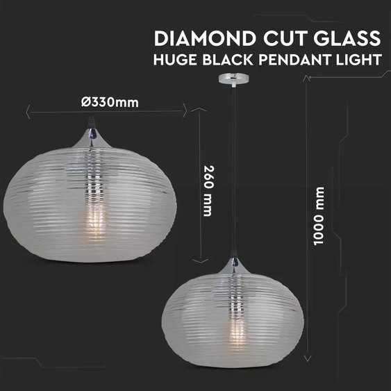 Pendant Light Diamond Cut  Black Glass Transparent  Ф350мм