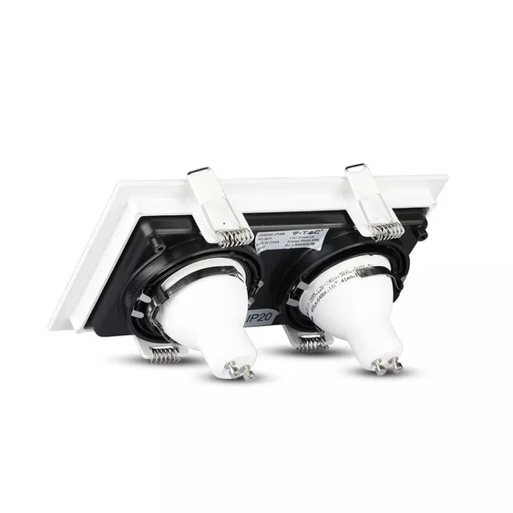 V-TAC GU10 LED 2 foglalatos spotlámpa keret, fehér billenthető lámpatest - SKU 8877