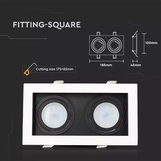 V-TAC GU10 LED 2 foglalatos spotlámpa keret, fehér billenthető lámpatest - SKU 8877