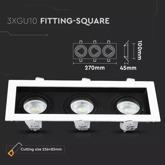 3xGU10 Fitting Square White+Black