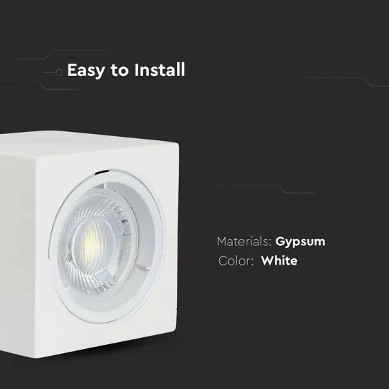 GU10 Fitting Square Gypsum With Aluminium Ring White