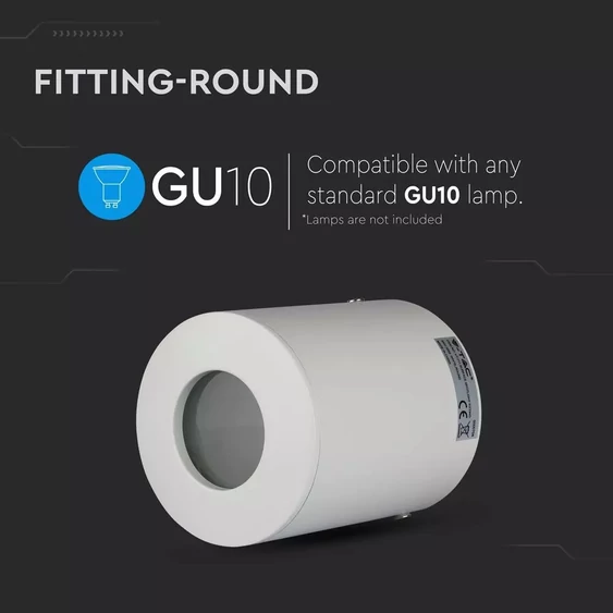 V-TAC GU10 LED falon kívüli fehér lámpatest, IP54 védelemmel - SKU 3669