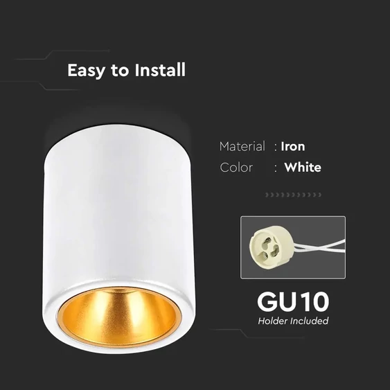 Surface Mounted GU10 Fitting Round White