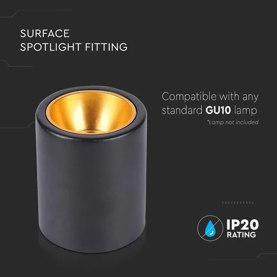 Surface Mounted GU10 Fitting Round Black