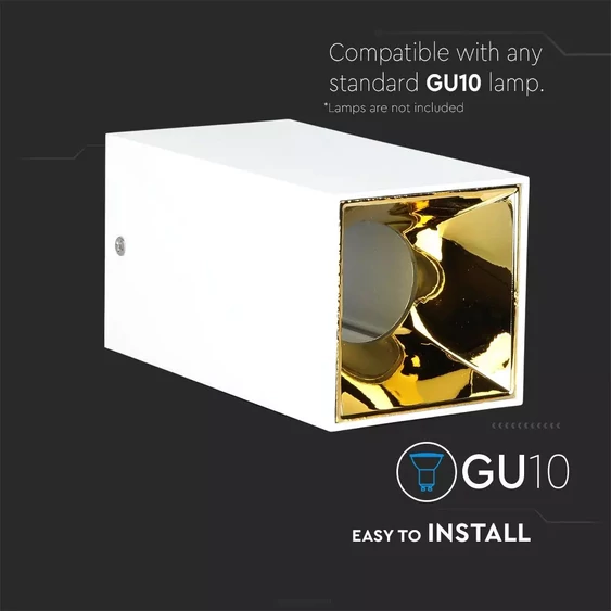 V-TAC GU10 LED falon kívüli lámpatest, fehér+arany - SKU 8586