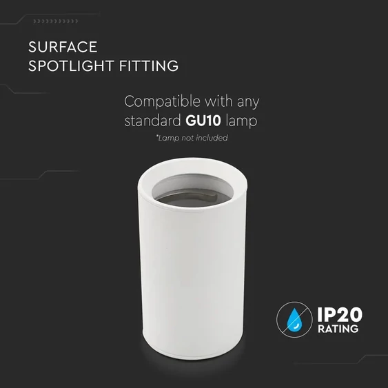 V-TAC GU10 LED falon kívüli lámpatest, fehér, tartozék GU10 foglalattal, 10 cm - SKU 8948