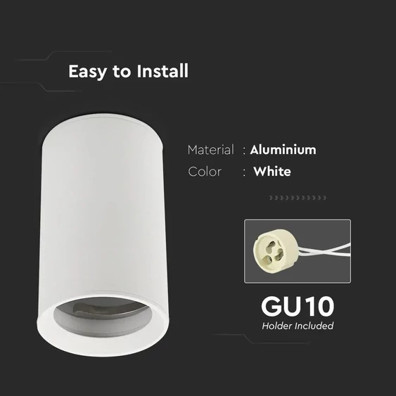 V-TAC GU10 LED falon kívüli lámpatest, fehér, tartozék GU10 foglalattal, 10 cm - SKU 8948