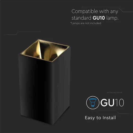 GU 10 Fitting Square Black + Gold