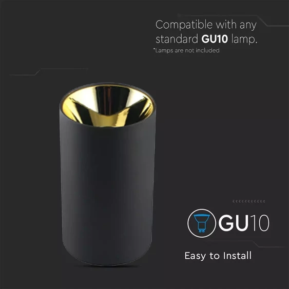 GU 10 Fitting Round Black + Gold