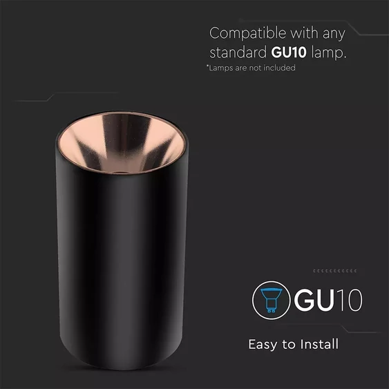 GU 10 Fitting Round Black + Rose Gold