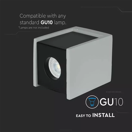 GU 10 Fitting Gypsum Surface With Gun Black Bottom Square