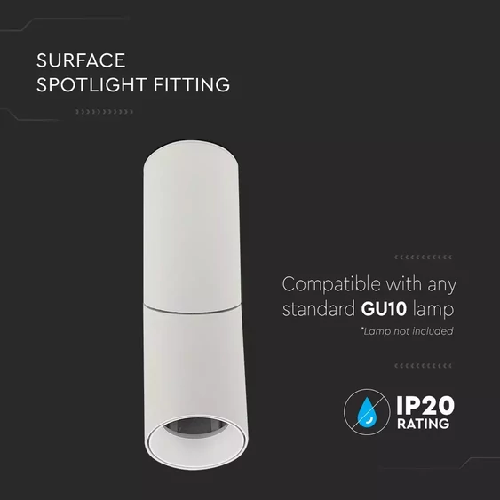 GU10 Surface Monted Fitting White 197mm