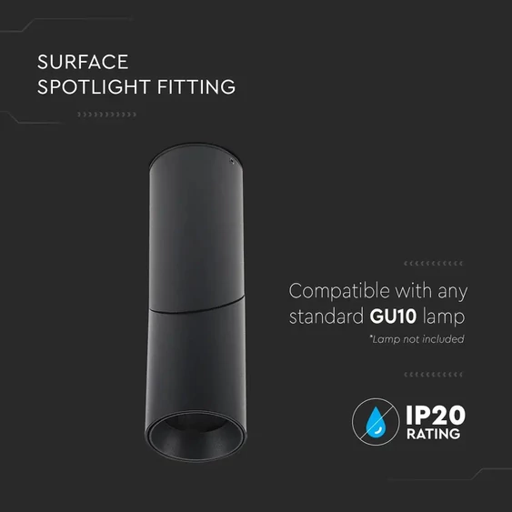 GU10 Surface Monted Fitting Black 197mm