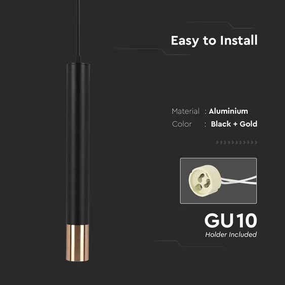 1*GU10 Hanging Pendant Black + Gold D:60*500MM