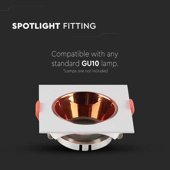 GU10 Fitting Square White Frame + Rose Gold Reflector