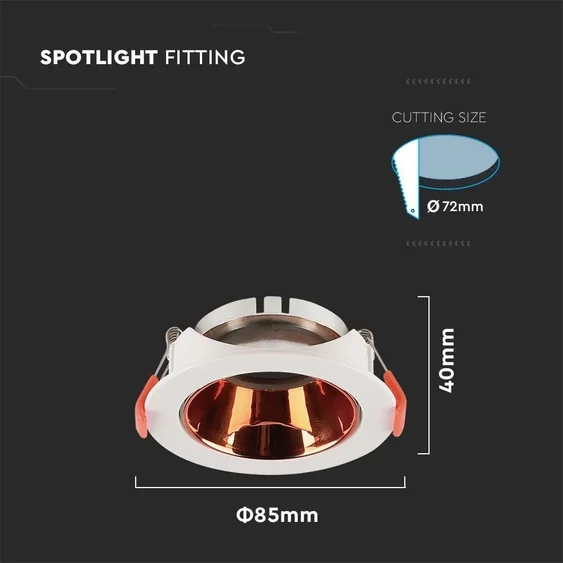 GU10 Fitting Round White Frame + Rose Gold Reflector