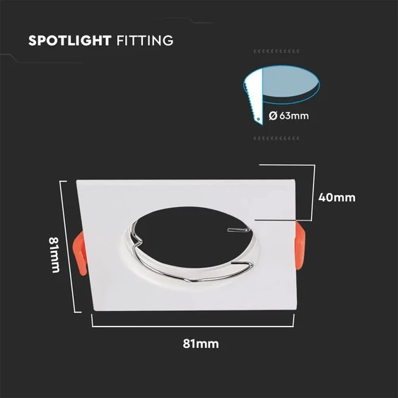 V-TAC GU10 LED műanyag spotlámpa keret, fehér szögletes fix lámpatest, 2 db/csomag - SKU 6642