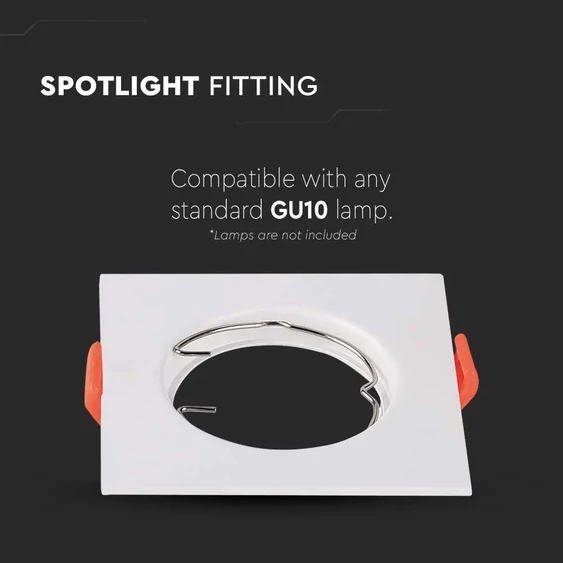 V-TAC GU10 LED műanyag spotlámpa keret, fehér szögletes fix lámpatest, 2 db/csomag - SKU 6642
