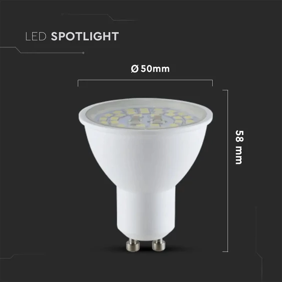 V-TAC GU10 LED spot égő 160 Lm/W, 5W hideg fehér 110° - SKU 2839