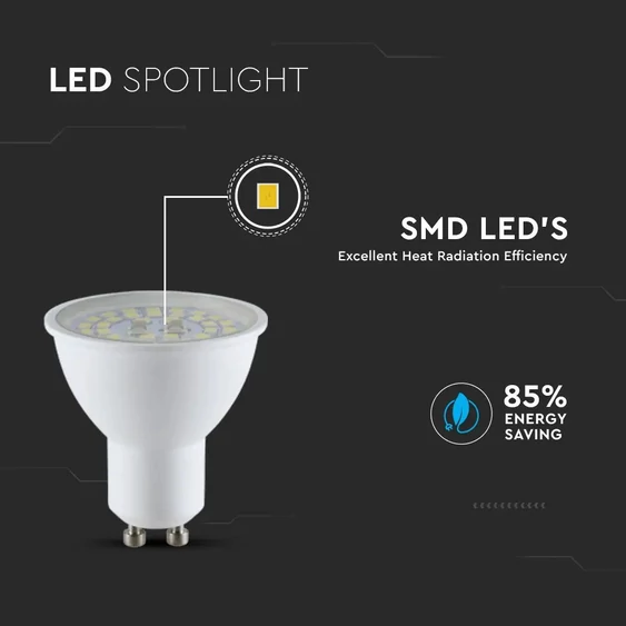 V-TAC GU10 LED spot égő 160 Lm/W, 5W hideg fehér 110° - SKU 2839