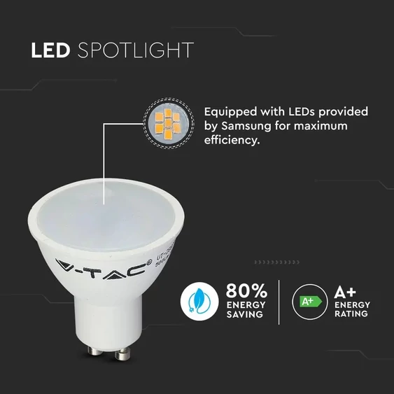 V-TAC GU10 LED spot égő 3 db/csomag 5W természetes fehér 110° - SKU 7270