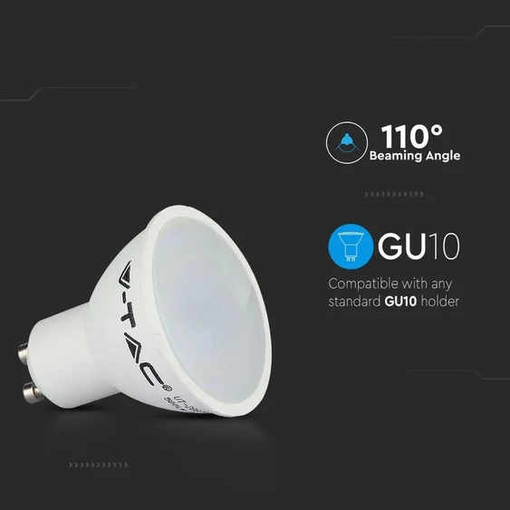 V-TAC GU10 LED spot égő 3 db/csomag 5W természetes fehér 110° - SKU 7270