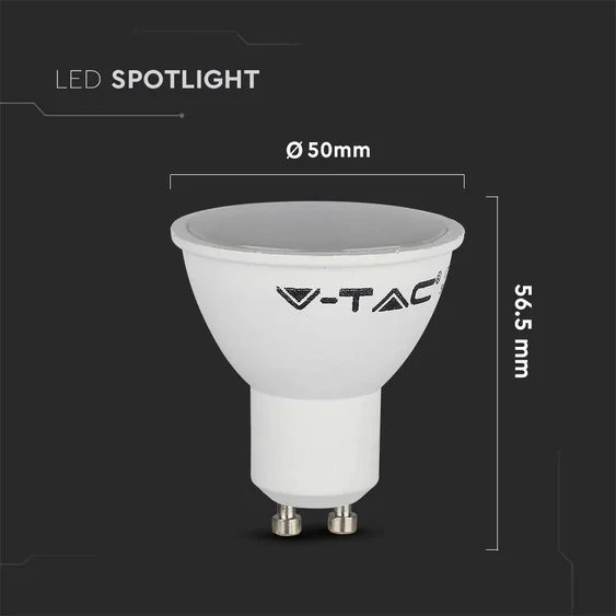 V-TAC GU10 LED spot égő 4.5W hideg fehér 100° - SKU 211687