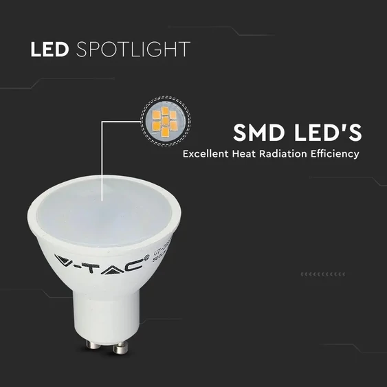 V-TAC GU10 LED spot égő 4.5W hideg fehér 100° - SKU 211687