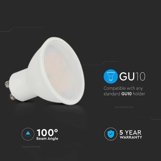 V-TAC GU10 LED spot égő 4.5W meleg fehér 100° - SKU 21201