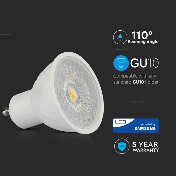 V-TAC GU10 LED spot égő 6.5W hideg fehér 110° - SKU 194