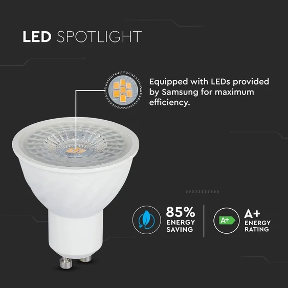 V-TAC GU10 LED spot égő 6.5W természetes fehér 110° - SKU 193