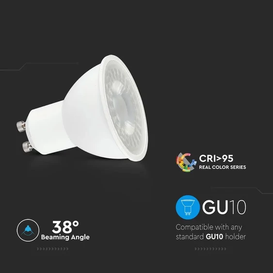 V-TAC GU10 LED spot égő 6W természetes fehér CRI>95 38° - SKU 7498