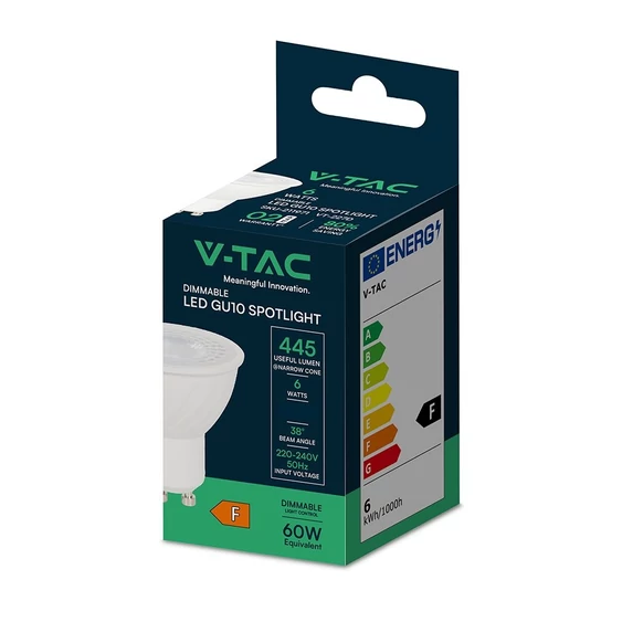 V-TAC GU10 LED spot égő dimmelhető 6W hideg fehér 38° - SKU 211971