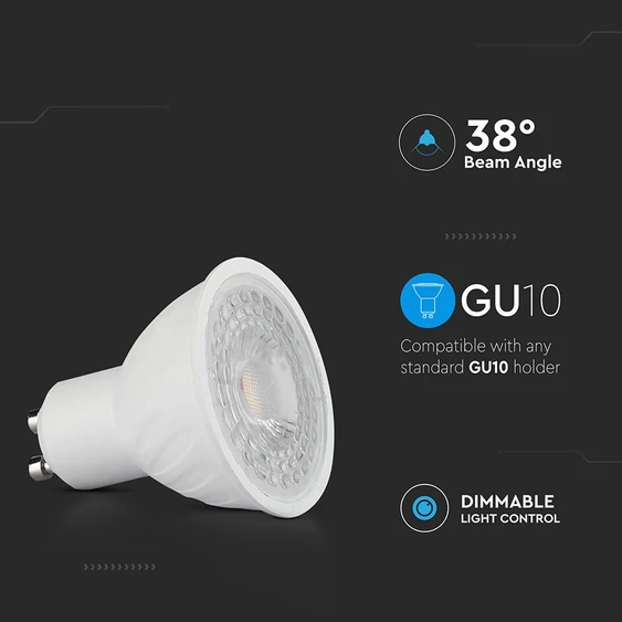 V-TAC GU10 LED spot égő dimmelhető 6W hideg fehér 38° - SKU 211971