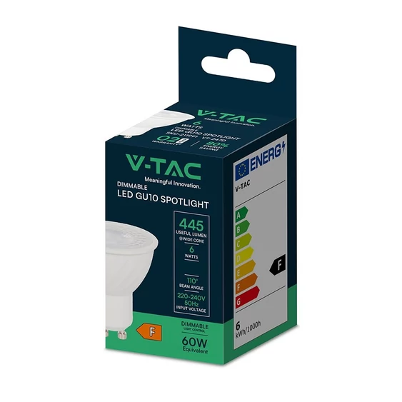 V-TAC GU10 LED spot égő dimmelhető 6W meleg fehér 110° - SKU 211981