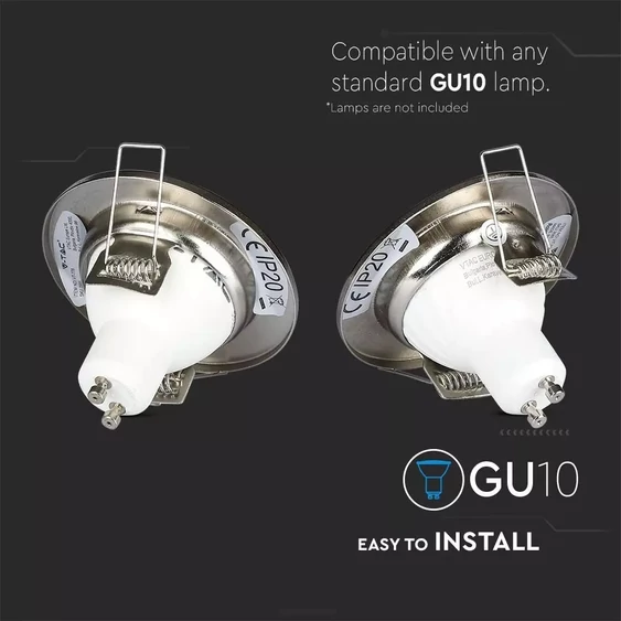 V-TAC GU10 LED spot lámpa keret, matt króm fix lámpatest - SKU 3585