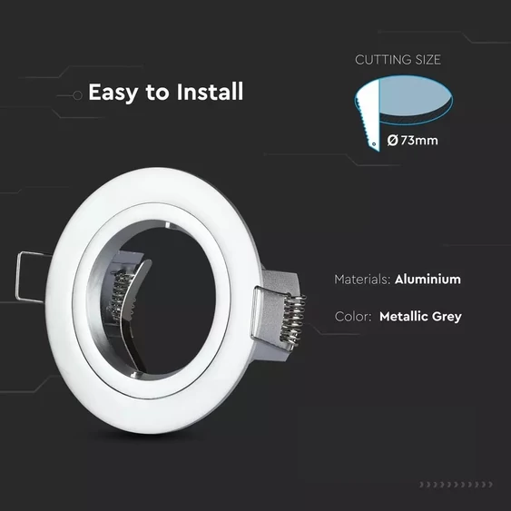 V-TAC Twist-To-Open GU10 LED spotlámpa keret, alumínium szürke fix lámpatest - SKU 3644