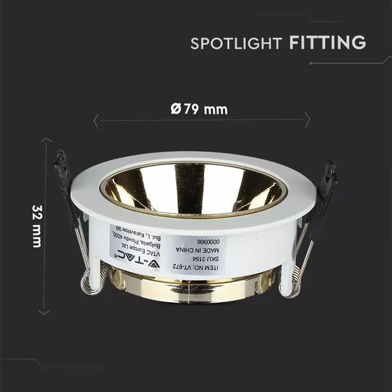 GU10 Fitting White+Gold Round VT-872