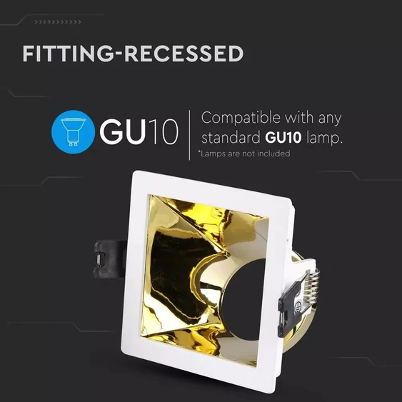 GU10 Fitting White+Gold Square VT-875