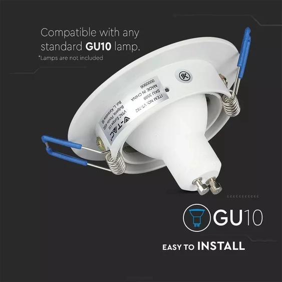 V-TAC GU10 LED spotlámpa keret, fehér billenthető lámpatest - SKU 3599
