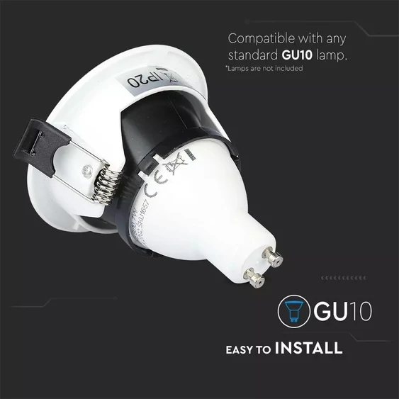 V-TAC GU10 LED spotlámpa keret, fehér billenthető lámpatest - SKU 8597