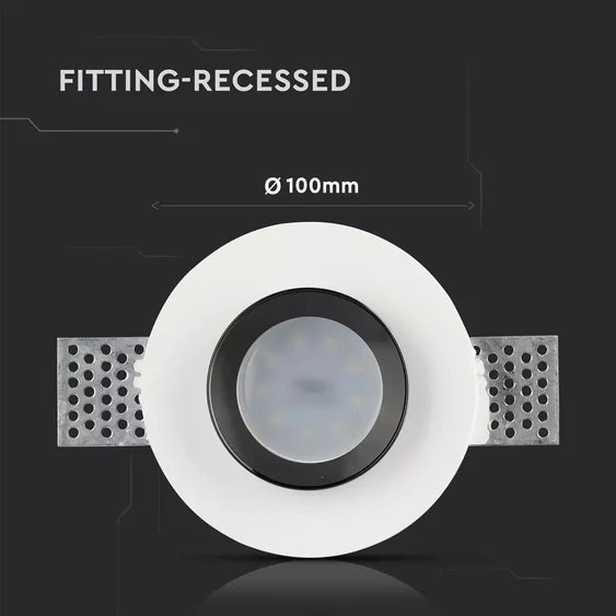 GU10 Fitting Gypsum White Recessed Light With Black Metal Round